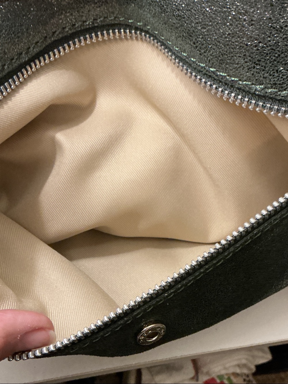 Gianni Chiarini Metallic Green Leather Foldover Shoulder Bag Wristlet Clutch - Picture 6 of 7